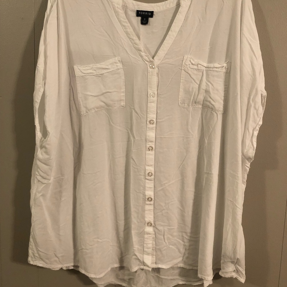 White button down dolman blouse